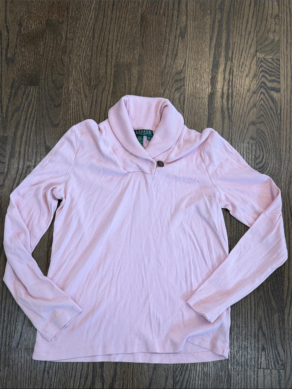 Vintage Lauren Ralph Lauren Light Pink Shawl-Collar Long Sleeve Top